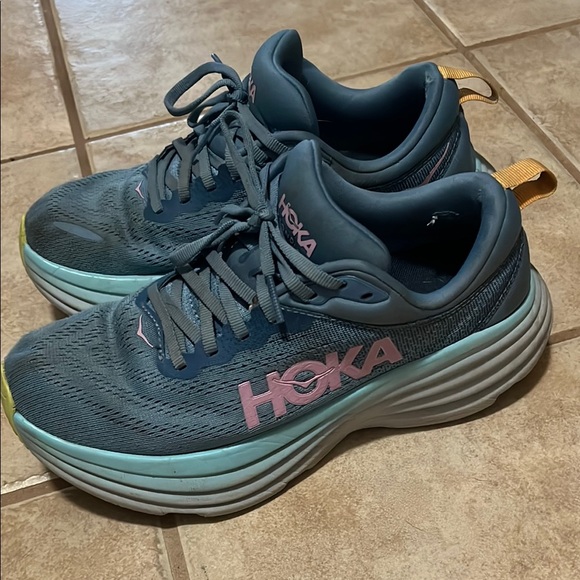 Hoka Blue and Pink Athletic Shoes with Maximalist Cushioning - Picture 3 of 6